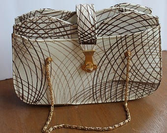 Borsa/borsa a mano in pelle verniciata con design grafico vintage color crema e marrone di Meyers USA