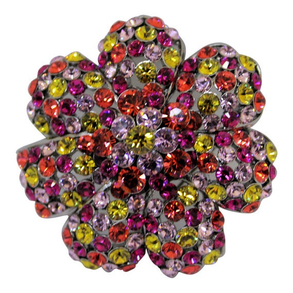 Exquisite Joan Rivers Multicolored Rhinestone Flo… - image 1