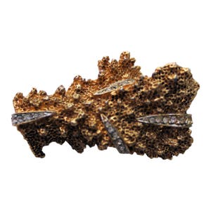 Cadoro Large Gold Coral Branch WIth Rhinestone Accents Brooch/Pin Vintage 1960&#39;S Statement Jewelry Shell Jewelry 1960&#39;S Style