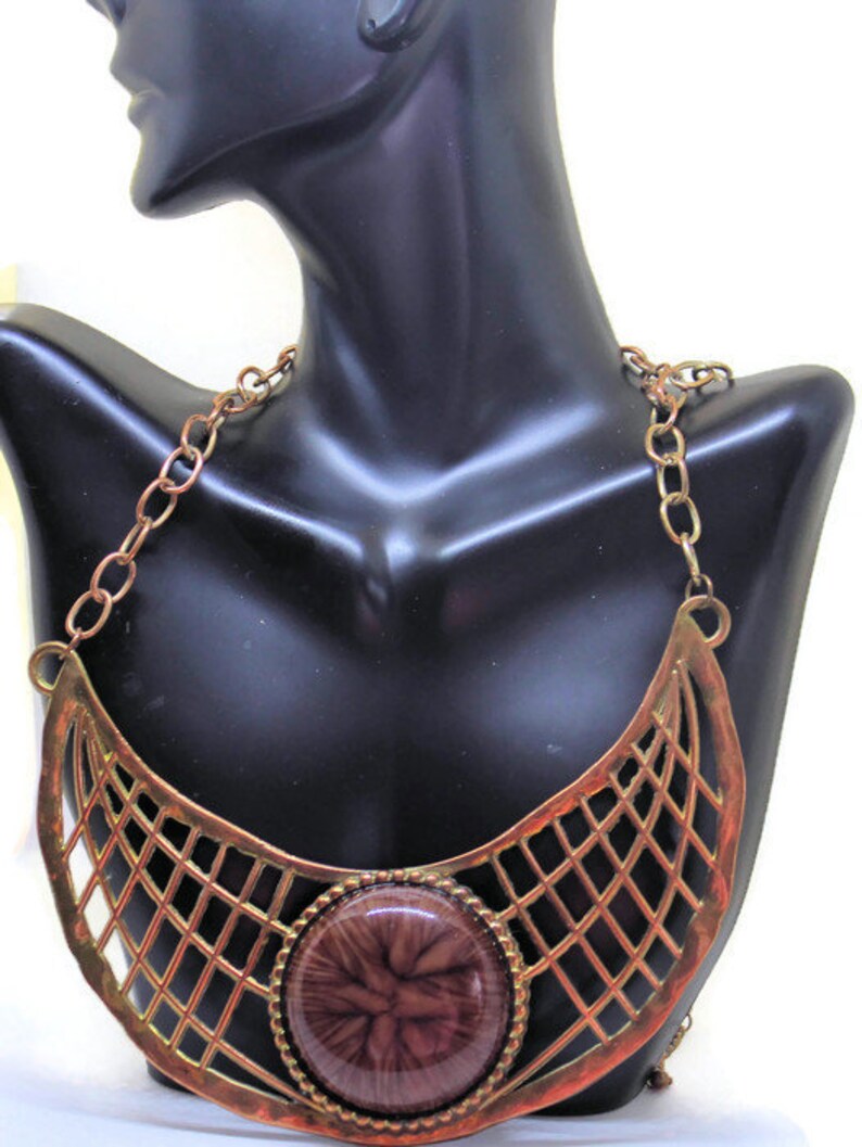 Artisan Crafted Copper Weave Necklace Vintage 1980 Statement Jewelry
