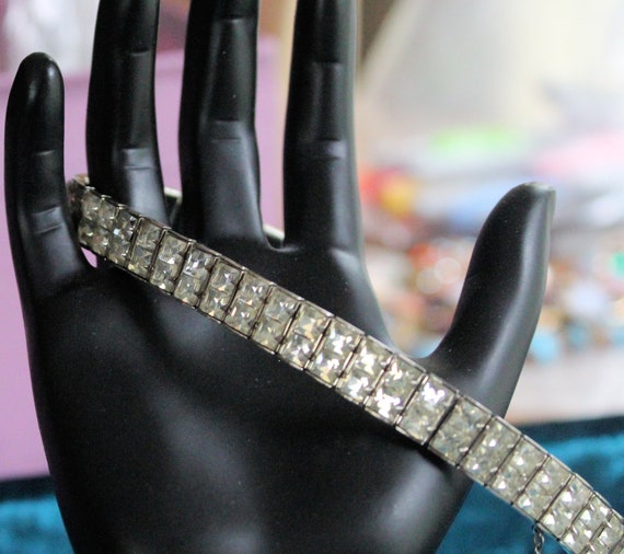 Vintage 1940 Double Row Rhinestone Bracelet with … - image 1