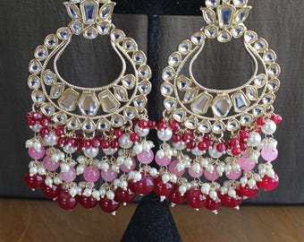 Pendientes de rubí y polki rosa Pendientes indios