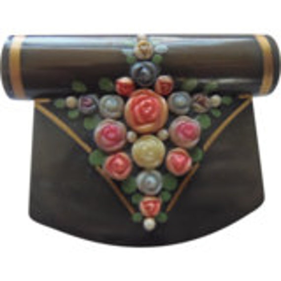 Art Deco Floral Dress Clip Bakelite Vintage 1940