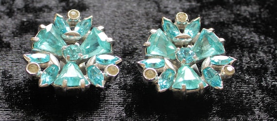 Vintage Eisenberg with Script E Aqua Rhinestone E… - image 3