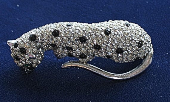 Vintage Kenneth Jay Lane Silver Rhinestone Jaguar… - image 1