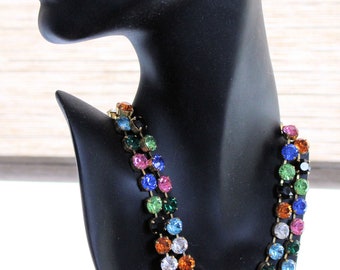 Swarovski Double Strand Necklace Multicolor Necklace and Earrings  Prom Jewelry