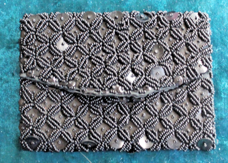 Vintage 1970 Black Sequin Clutch Evening Purse/Handbag image 1