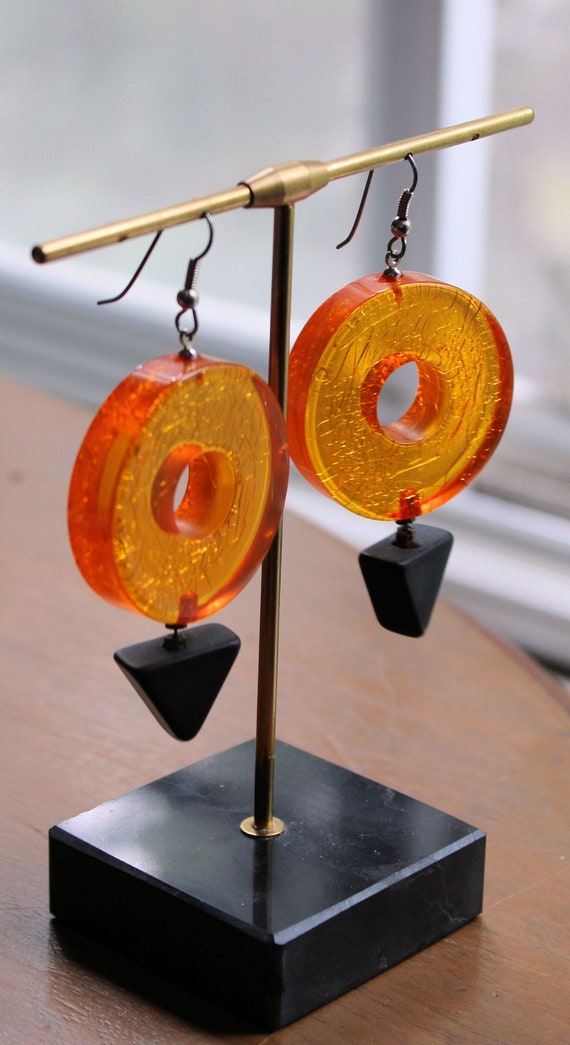 Pop Art Orange Lucite Dangle Pierced Earrings