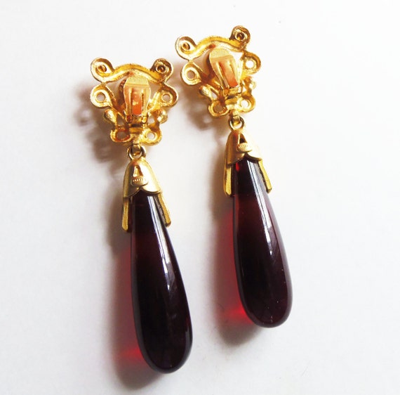 Craft Red Drop Statement Earrings Vintage 1980 Di… - image 3