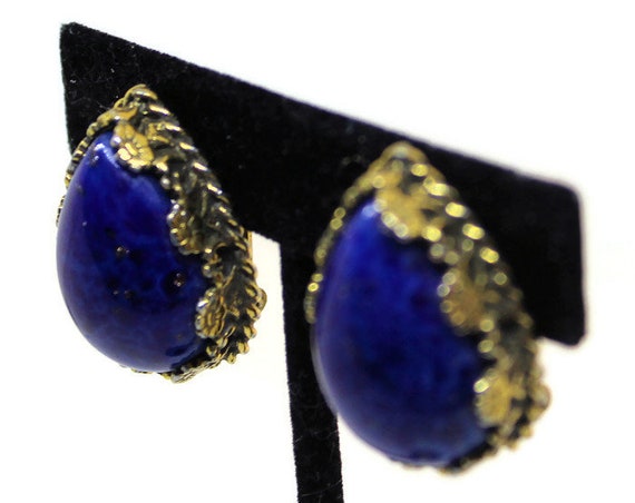 Stunning Blue Lapis Stone Earrings Vintage 1960 S… - image 2