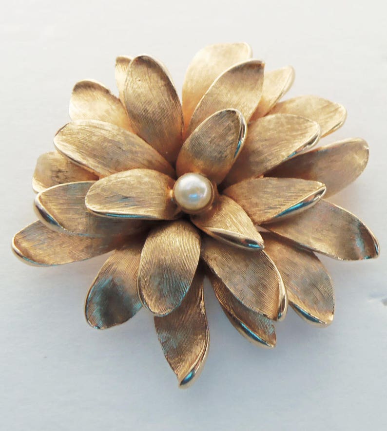 Vintage 1960 Marcel Boucher Gold Flower Brooch/pin With Cultured Pearl ...