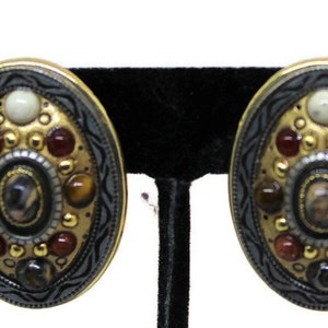 Michal Golan Gold And Gem Button Earrings Vintage 1980