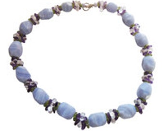Exquisite Blue Chalcedony with Semiprecious Gems Necklace Bridal Necklace