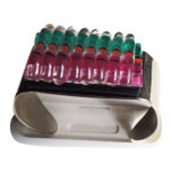 Vintage 1970s Steel Art Glass Cuff Bracelet: Rain… - image 1