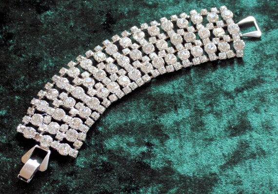 Vintage Mid Century Rhinestone Bracelet Bridal Br… - image 1