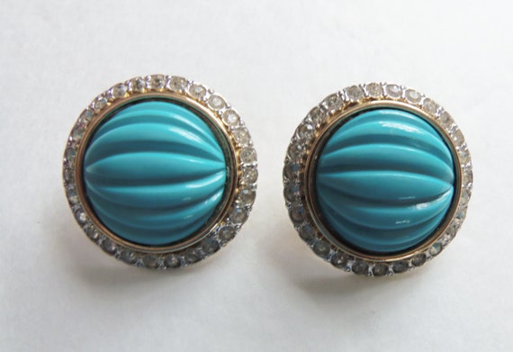 Valentino Turquoise And Rhinestone Earrings Vinta… - image 2