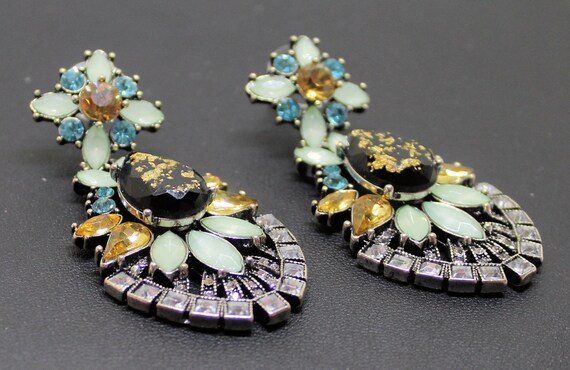 Vintage Gemstone Drop Earrings Statement Jewelry … - image 2