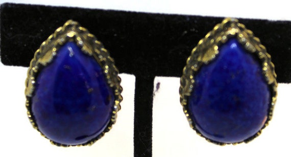 Stunning Blue Lapis Stone Earrings Vintage 1960 S… - image 1