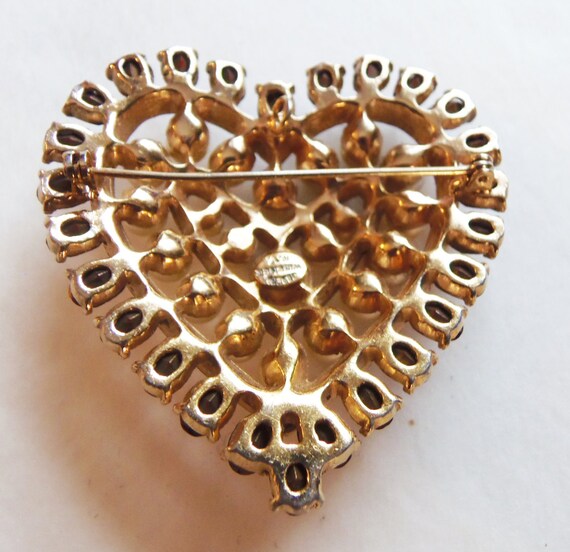 Pearl And Rhinestone Heart Pin/Brooch Vintage 195… - image 3