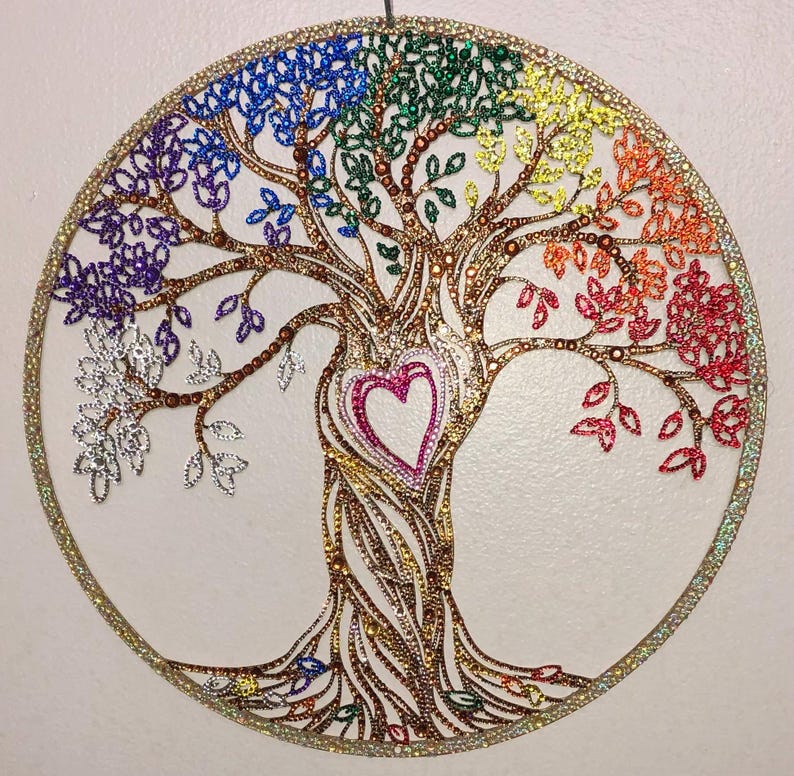 Rhinestone Tree of Life Wall Art | Handmade Metal Plaque With Pink ...