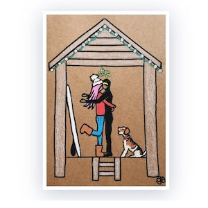 Tarjeta navideña de surfista festivo - Tarjeta de pareja - Regalo de surfista - Regalo de surfista - Surf - Feliz Navidad del surf