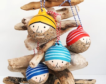 Hand Illustrated - Cornish Fisherman - Made in Cornwall  - Ceramic bauble - Scandi - beard - Christmas bauble