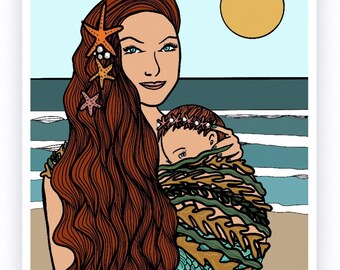 Mermaid Mama - Mother and son - Mother and daughter - New baby - Mothers Day - Mermaid Mummy - Mermaid baby - Cornwall