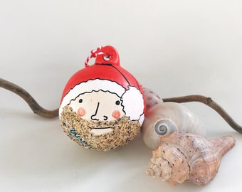 Hand Illustrated -Cornish Father Fishmas - Santa - Made in Cornwall  - Ceramic bauble - Scandi - beard