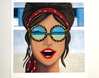 Gold edition - Limited Edition print - Eyes on Tolcarne - Pop Art - Beach scene -Made in Cornwall