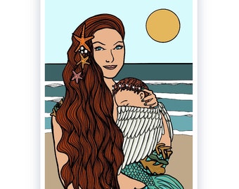 Mermaid Mama - Mother and Angel baby - from baby in heaven - Mothers Day - Mermaid Mummy - Cornwall