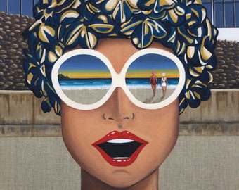 Pop Art - Vintage fashion - Limited Ed print - Cornish beaches - Ladies in sunglasses - Retro Art - Interior decor - Beach house - Cornwall