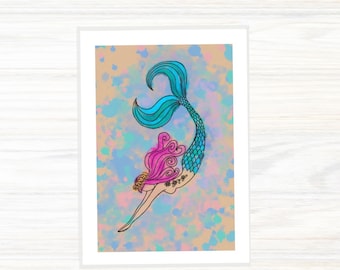 Mermaid card - Diving Mermaid - Birthday - Surfer girl- Greetings card - Newquay - Cornwall