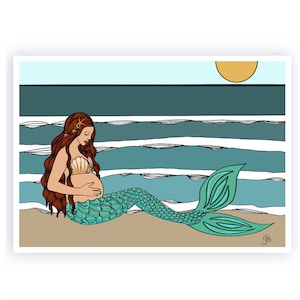 Mermaid Mama - Maman à être - Maman à être - Grossesse - Douche de bébé - Expectant Mum - Cadeau sirène - carte de vœux