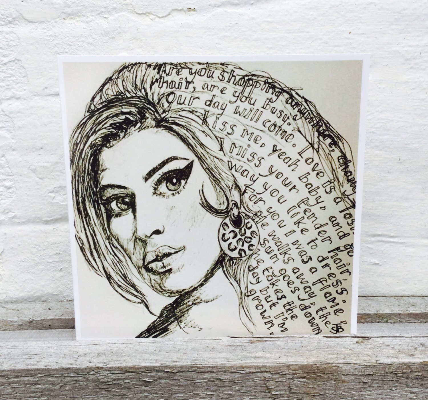 Amy Winehouse fine liner sketch drawing artwork lyrics square | Etsy