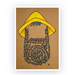 Cara de pez - Pescador - Tarjeta de felicitación de pesca - Pescado - Caballa - arte de surf temático de playa de mar