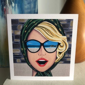 Pop art - cartão de felicitações - Vintage - Óculos de sol - Natação - Praia - Cornualha - St Ives - Glamour - Peculiar - Feliz - Arte - Decoração de interiores