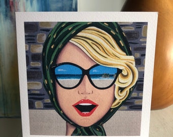 Pop art - greetings card - Vintage - Sunglasses - Swimming - Beach - Cornwall - St Ives - Glamour - Quirky - Happy - Art - Interior decor
