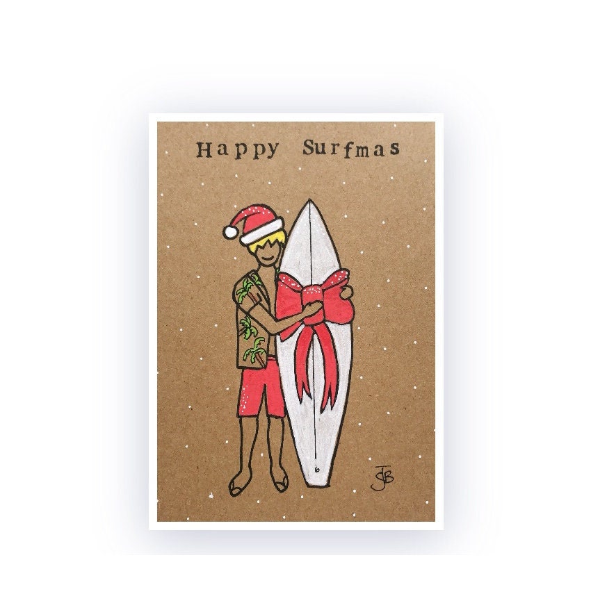 Festive Surfer Christmas Card Festive Card Surfergift Etsy UK