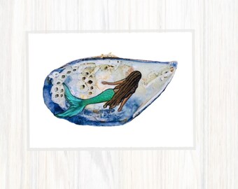 Mussel shell Mermaid - Mermaid gift - Mermaid card  - Birthday card - Made in Cornwall