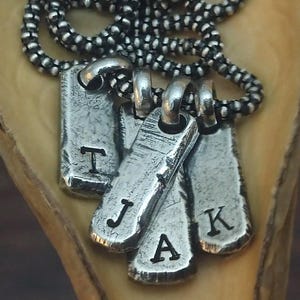Oxidized Initial Pendant Necklace Sterling Silver Tags Rustic Letter Gift for Husband New Dad Boyfriend Grandpa Custom Man Jewelry