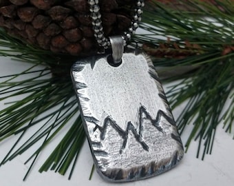 Silver Hand forged Mountain Necklace, Personalized Scenery Necklace, Mountain Jewelry, Mountain Range, Mountain Pendant, for Man Guys Him