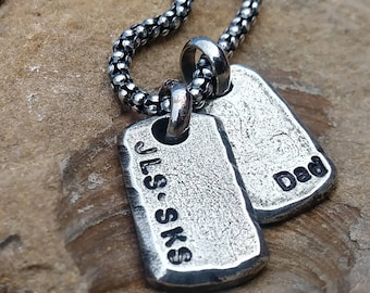 Mens Dog Tags Personalized Pendant Necklace Sterling Silver, Custom Gifts for Dad, Boyfriend Jewelry, Son Gift, Engraved Tag Husband Jewelry