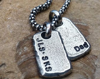 Mens Dog Tags Personalized Pendant Necklace Sterling Silver, Fathers Day Gifts for Dad Man Boyfriend Son Engraved Tag Husband Jewelry