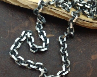 Mens Heavy Sterling Silver Chain, Mens Necklace Beveled Chain Necklace Modern Man Jewelry Heavy Chain Elongated Cable 4x5mm