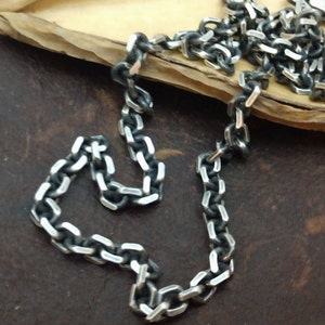 Mens Heavy Sterling Silver Chain, Mens Necklace Beveled Chain Necklace Modern Man Jewelry Heavy Chain Elongated Cable 4x5mm