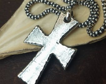 Mens Cross Necklace, Heavy Big Thick Sterling Old World Cross, Antiqued Christian Cross Religious Jewelry, Spiritual Gift Him, Hand Forged