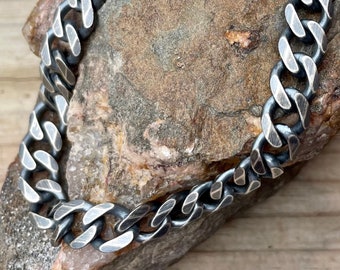 Mens Heavy Sterling Silver Chain Necklace Oxidized, Silver 10mm Thick Curb Chain Mens Solid Silver Layering Chain Chunky 8 20 22 24 30 32 34