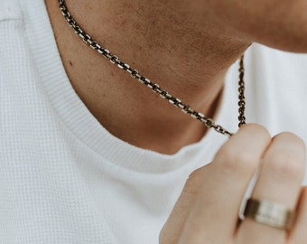 Mens Silver Square Edge Chain, Specialty Chains for Him, Mens Necklace or Chain Bracelet Modern Man Jewelry Heavy Chain Elongated Cable