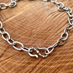 Sterling Silver Oval Cable Link Chunky Chain Women Oxidized Necklace Gift for Her Everyday Chain Unique Rustic Organic Charm or Pendant