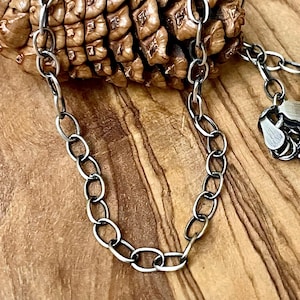 Oxidized Sterling Silver Oval Chain Necklace: Rustic Layering, Charm Ready